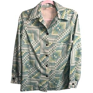 EUC Vintage Lori Lynn Top Green Polyester Dagger Blouse Size 12 Large